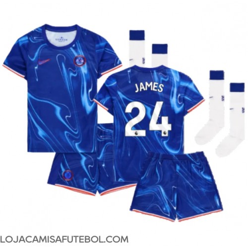 Camisa de Futebol Chelsea Reece James #24 Equipamento Principal Infantil 2024-25 Manga Curta (+ Calças curtas)